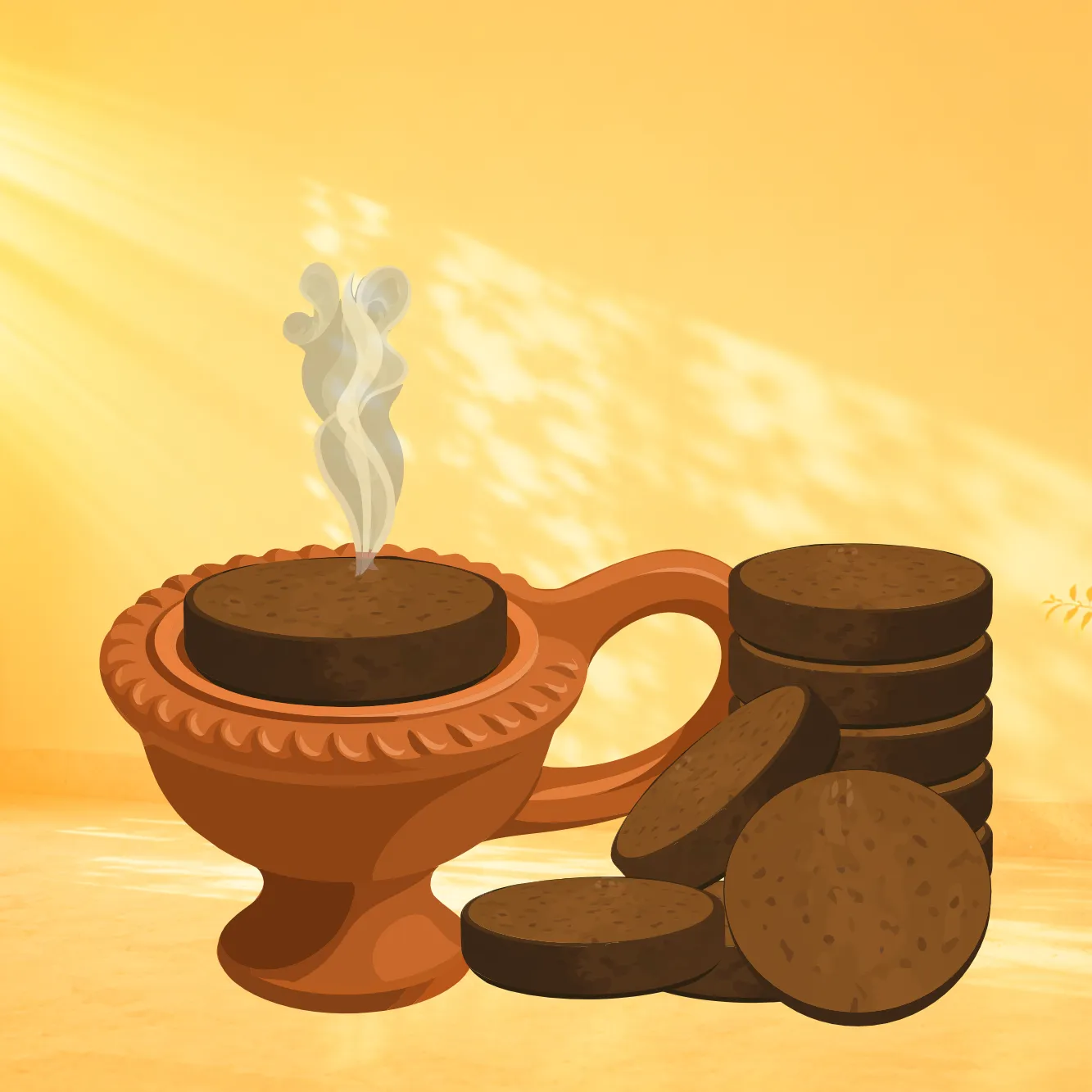 Vedic dhoopdani with gomay cakes